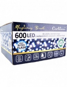 Lampki, sople 600 LED z timerem i efektem flesz (35 m)